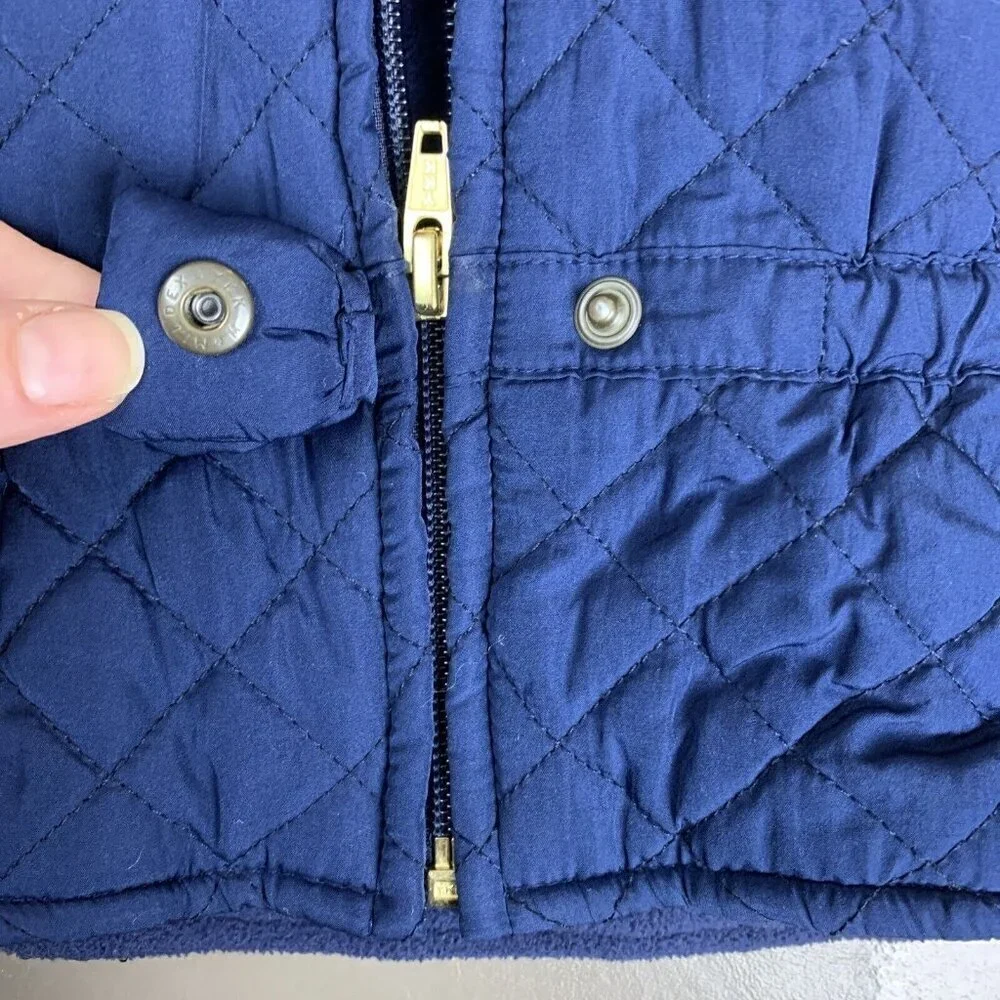 Old Navy Quilted Vest Blue Zip Gold Bow Equestrian Fall Puffer Girls 3-6 Months